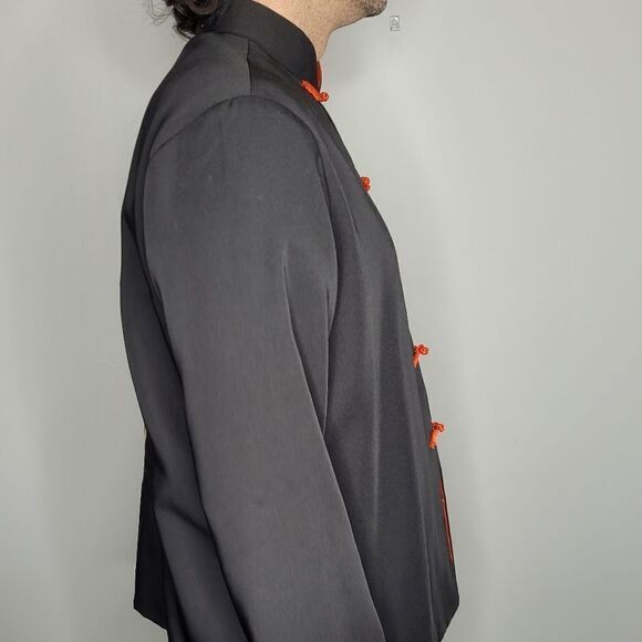 VINTAGE 90s Kung Fu uniform embroidered‎ dragon tiger black coat XL - Picture 3 of 8